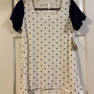 LuLaRoe Navy and White Polka Dot Short Sleeve Tee